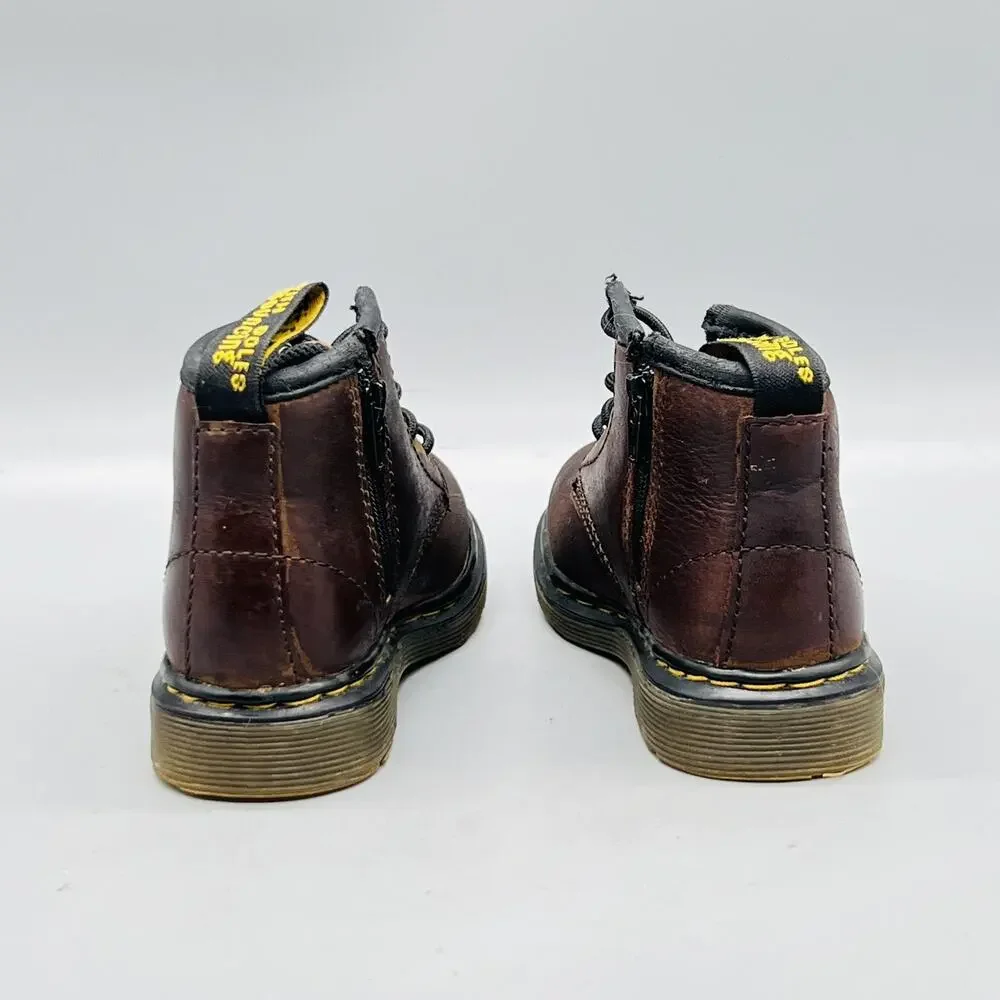 Dr Martens Boots Kids Boys 6 Brown Leather Brooklee Ankle Combat Lace Up Shoes